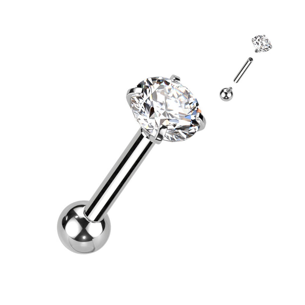 Prong Set CZ Crystal Internally Threaded Barbell - F136 Implant Grade Titanium