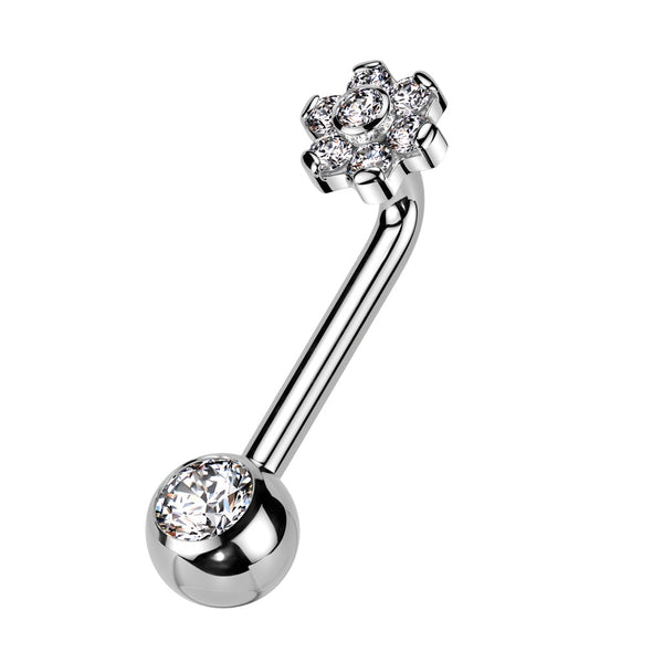 Internally Threaded CZ Crystal Flower Top VCH Piercing L-Bend