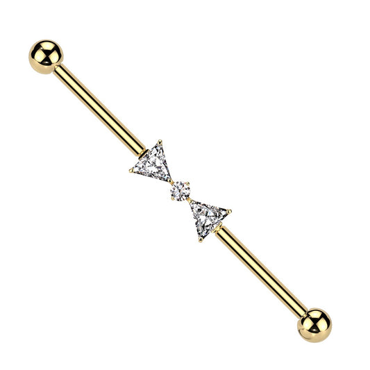 Internally Threaded CZ Crystal Bow Center Industrial Barbell - ASTM F-136 Implant Grade Titanium