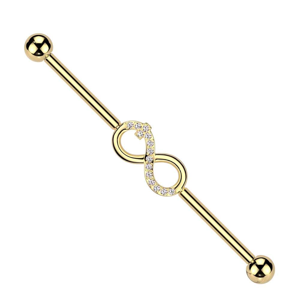 Internally Threaded CZ Crystal Infinity Symbol Industrial Barbell - ASTM F-136 Implant Grade Titanium