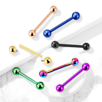 Internally Threaded Nipple Barbells - PVD Plated G23 Implant Grade Solid Titanium - Pair