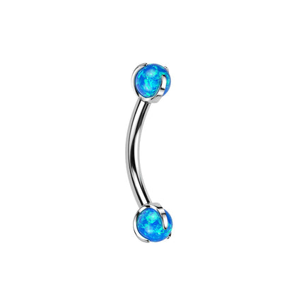 Internally Threaded Claw Set Synthetic Opal Ball Curved Eyebrow Barbell - F136 Implant Grade Titanium