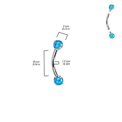 Internally Threaded Claw Set Synthetic Opal Ball Curved Eyebrow Barbell - F136 Implant Grade Titanium
