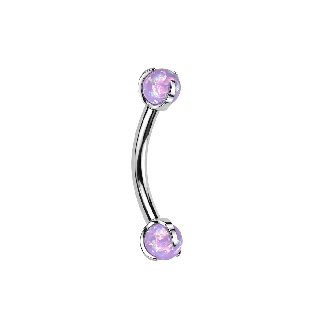 Internally Threaded Claw Set Synthetic Opal Ball Curved Eyebrow Barbell - F136 Implant Grade Titanium