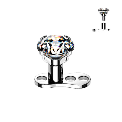 Internally Threaded Prong Set CZ Crystal Dermal Anchor Top and 3-Hole Base - G23 Implant Grade Titanium