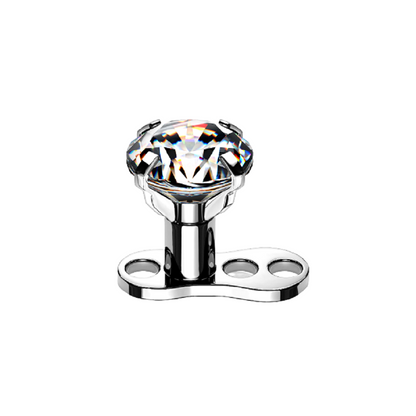 Internally Threaded Prong Set CZ Crystal Dermal Anchor Top and 3-Hole Base - G23 Implant Grade Titanium