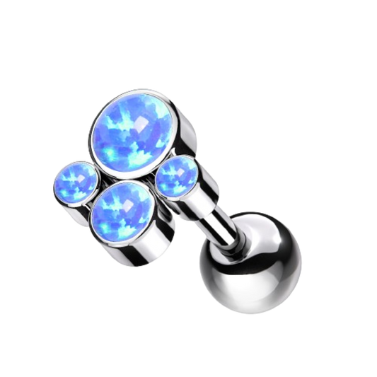 Opalite Paw Print Top Internally Threaded Cartilage Barbell - Implant Grade Titanium