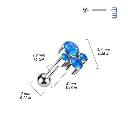 Internally Threaded Synthetic Opal Cluster Barbell Stud - ASTM F-136 Implant Grade Titanium