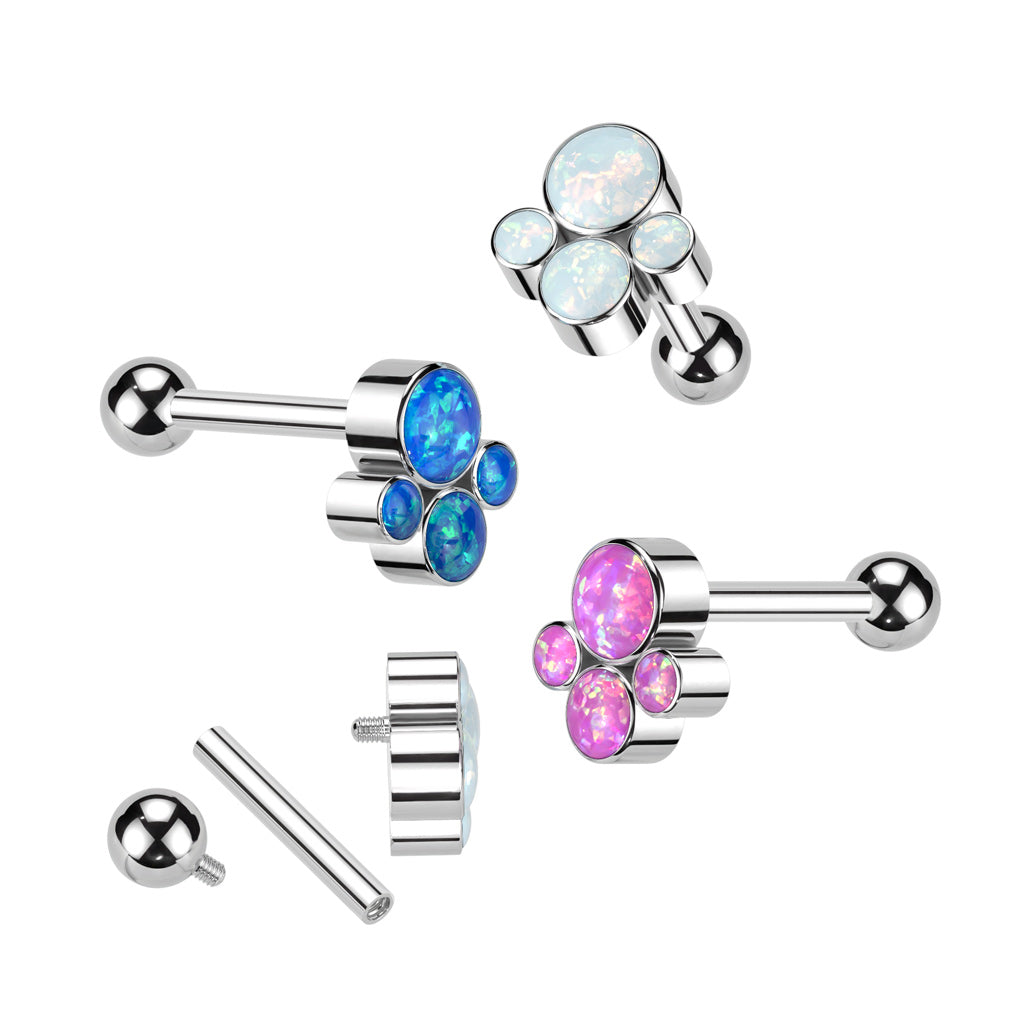 Internally Threaded Synthetic Opal Cluster Barbell Stud - ASTM F-136 Implant Grade Titanium