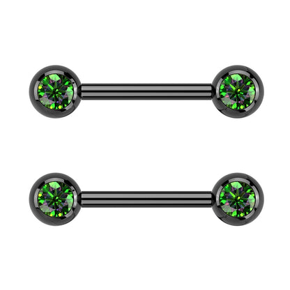 Internally Threaded CZ Crystal Ball Ends Nipple Barbells, Sold as a Pair - ASTM F-136 Implant Grade Titanium