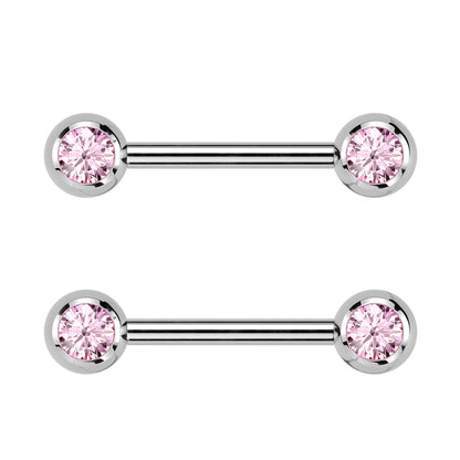 Internally Threaded CZ Crystal Ball Ends Nipple Barbells, Sold as a Pair - ASTM F-136 Implant Grade Titanium