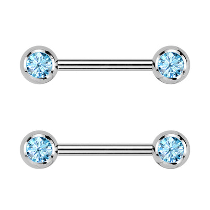 Internally Threaded CZ Crystal Ball Ends Nipple Barbells, Sold as a Pair - ASTM F-136 Implant Grade Titanium