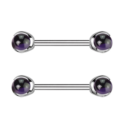 Internally Threaded Claw Set Natural Stone Ends Nipple Barbells - Pair - ASTM F-136 Implant Grade Titanium