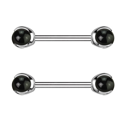 Internally Threaded Claw Set Natural Stone Ends Nipple Barbells - Pair - ASTM F-136 Implant Grade Titanium