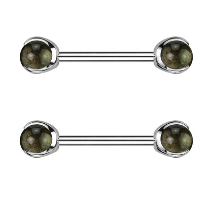 Internally Threaded Claw Set Natural Stone Ends Nipple Barbells - Pair - ASTM F-136 Implant Grade Titanium