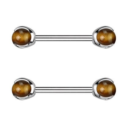 Internally Threaded Claw Set Natural Stone Ends Nipple Barbells - Pair - ASTM F-136 Implant Grade Titanium