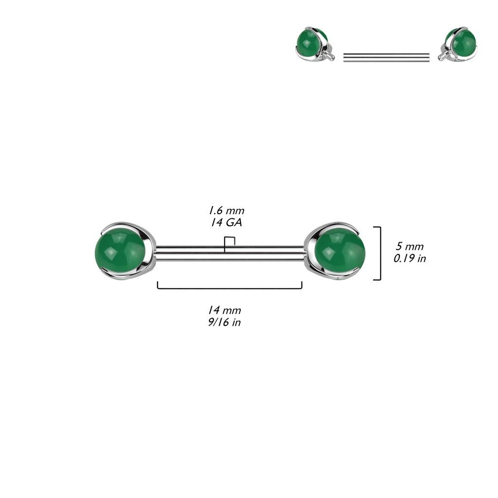 Internally Threaded Claw Set Natural Stone Ends Nipple Barbells - Pair - ASTM F-136 Implant Grade Titanium