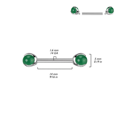 Internally Threaded Claw Set Natural Stone Ends Nipple Barbells - Pair - ASTM F-136 Implant Grade Titanium