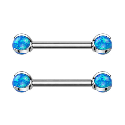 Internally Threaded Claw Set Synthetic Opal Ball Nipple Barbells - F136 Implant Grade Titanium - Pair