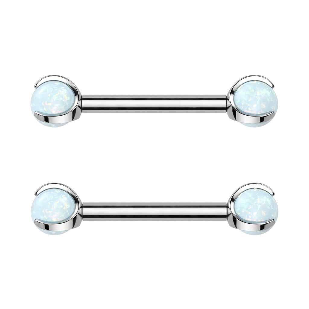 Internally Threaded Claw Set Synthetic Opal Ball Nipple Barbells - F136 Implant Grade Titanium - Pair