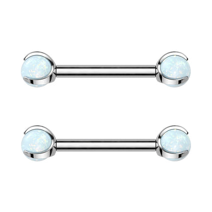 Internally Threaded Claw Set Synthetic Opal Ball Nipple Barbells - F136 Implant Grade Titanium - Pair