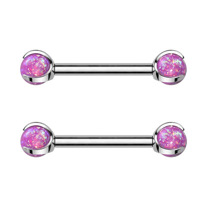 Internally Threaded Claw Set Synthetic Opal Ball Nipple Barbells - F136 Implant Grade Titanium - Pair