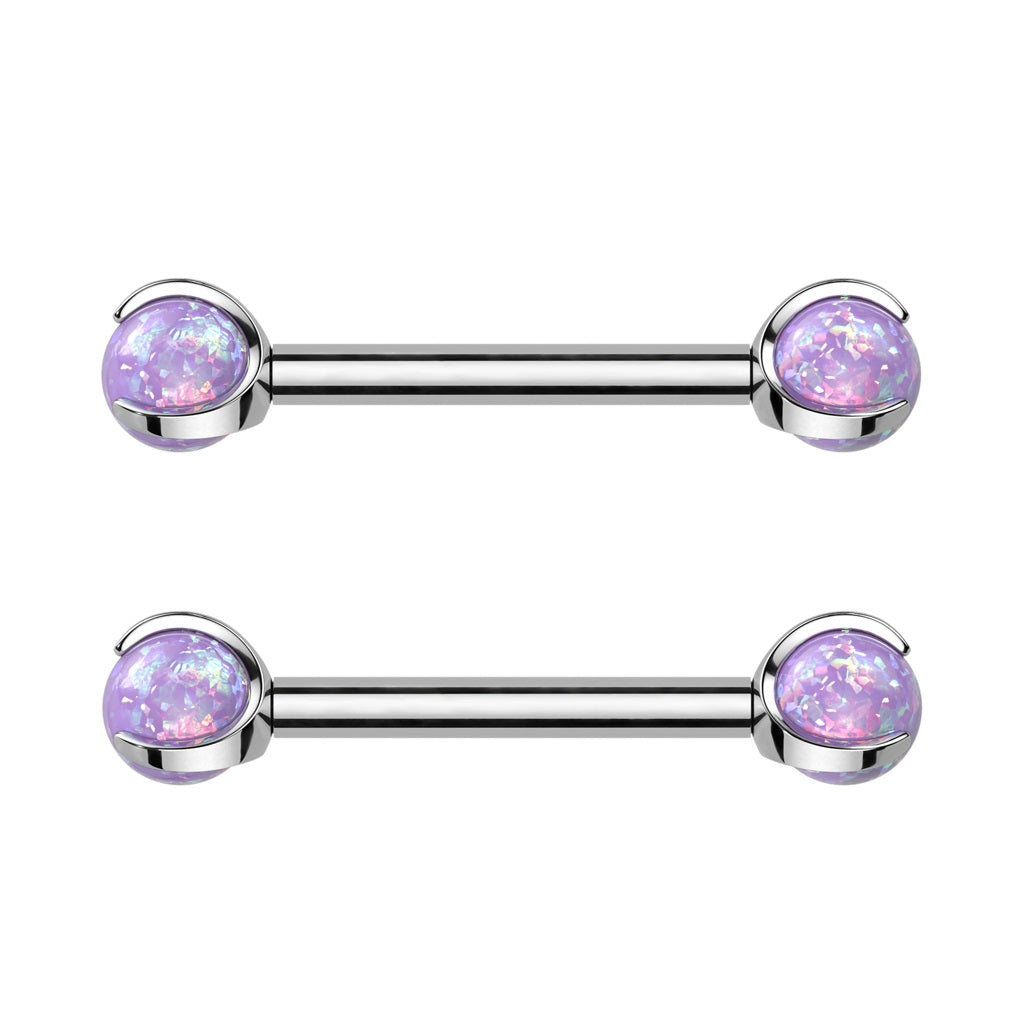 Internally Threaded Claw Set Synthetic Opal Ball Nipple Barbells - F136 Implant Grade Titanium - Pair