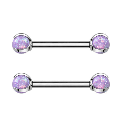 Internally Threaded Claw Set Synthetic Opal Ball Nipple Barbells - F136 Implant Grade Titanium - Pair