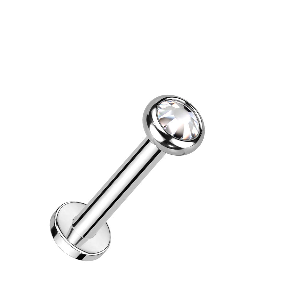 Flat CZ Crystal Top Internally Threaded Labret Stud - F136 Implant Grade Titanium