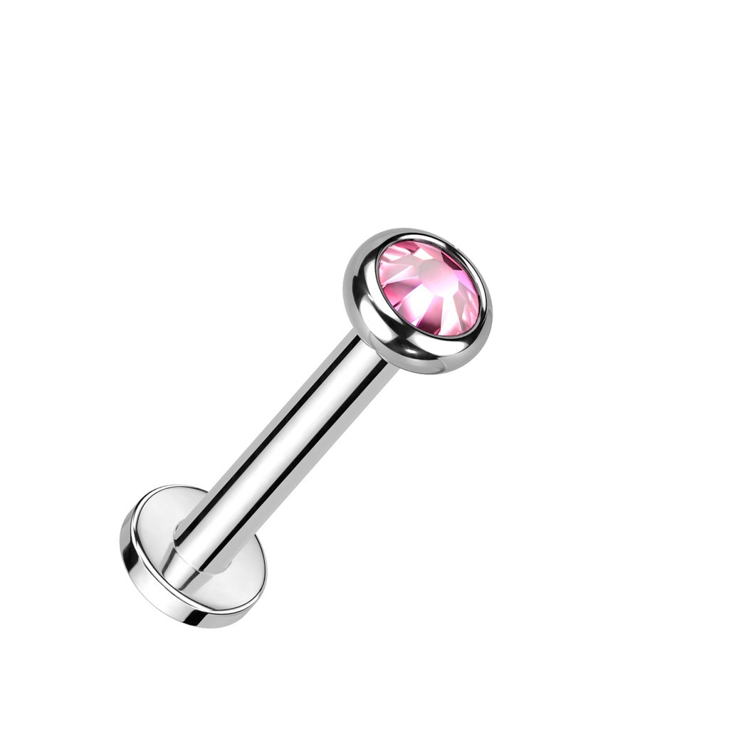 Flat CZ Crystal Top Internally Threaded Labret Stud - F136 Implant Grade Titanium