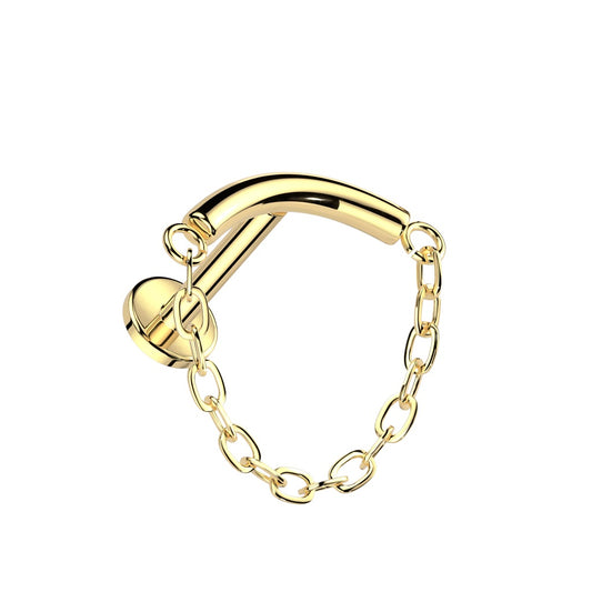 Internally Threaded Curved Bar with Dangling Chain Hidden Helix Flat Back Stud - ASTM F-136 Implant Grade Titanium
