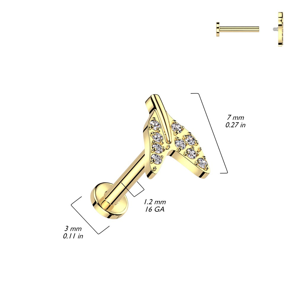 Internally Threaded CZ Crystal Paved Mermaid Tail Flat Back Stud - ASTM F-136 Implant Grade Titanium