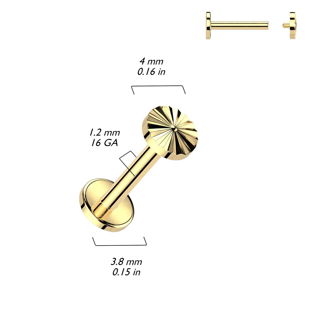 Internally Threaded Diamond Cut Circle Top Flat Back Stud - ASTM F-136 Implant Grade Titanium