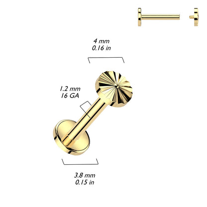 Internally Threaded Diamond Cut Circle Top Flat Back Stud - ASTM F-136 Implant Grade Titanium