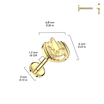 Internally Threaded Jack-O'-Lantern Flat Back Stud - ASTM F-136 Implant Grade Titanium