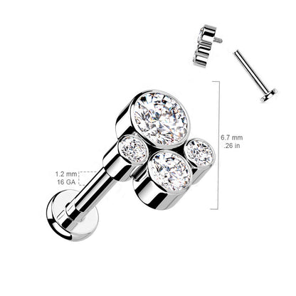 CZ Crystal Paw Print Internally Threaded Flat Back Stud - G23 Implant Grade Titanium