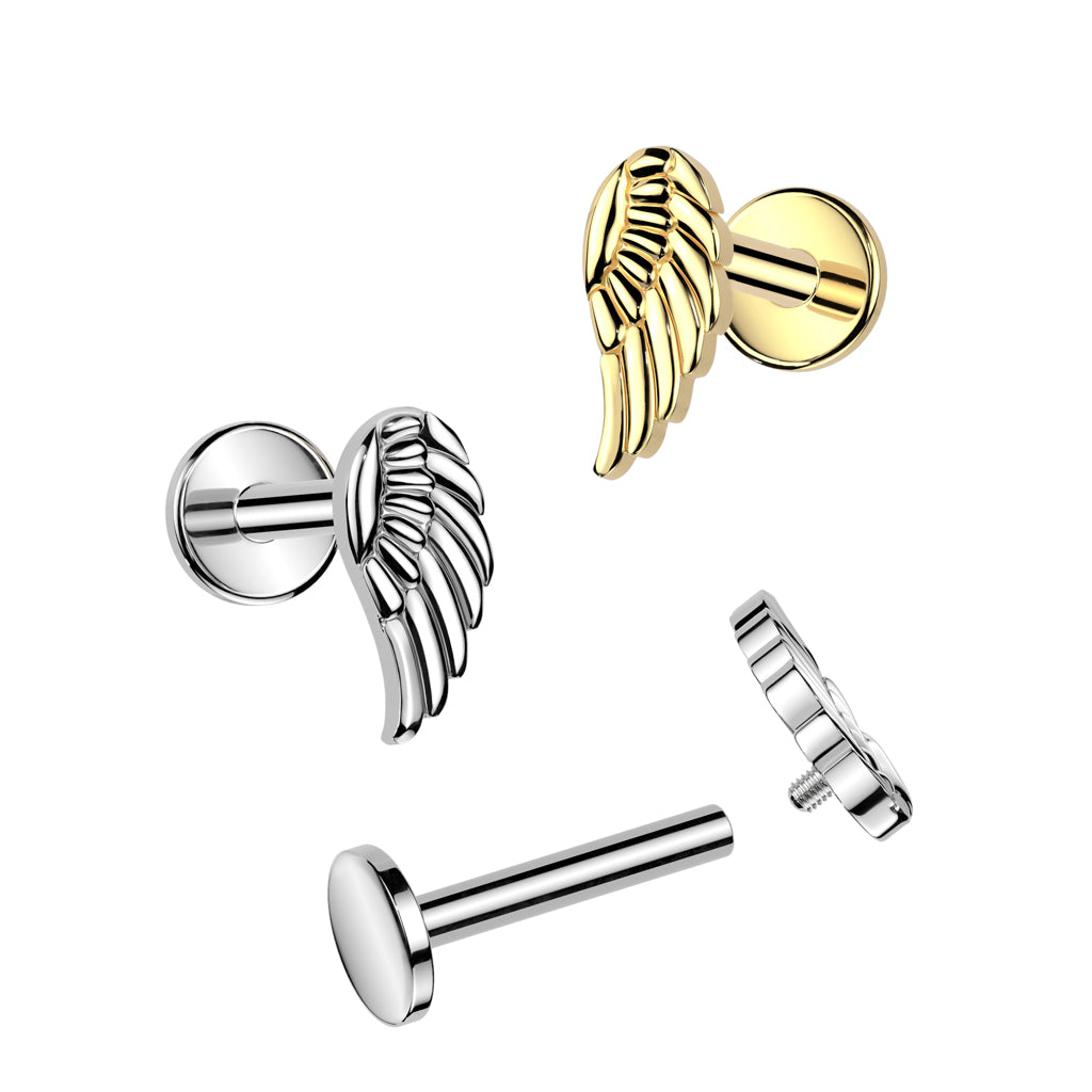 Internally Threaded Angel Wing Top Flat Back Stud - ASTM F-136 Implant Grade Titanium