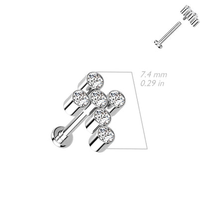 CZ Crystal Cross Top Internally Threaded Stud - G23 Implant Grade Titanium