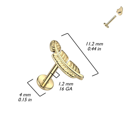 Internally Threaded Leaf Top Flat Back Stud - F136 Implant Grade Titanium