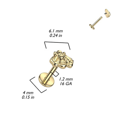 Internally Threaded Bee Top Flat Back Stud - F136 Implant Grade Titanium