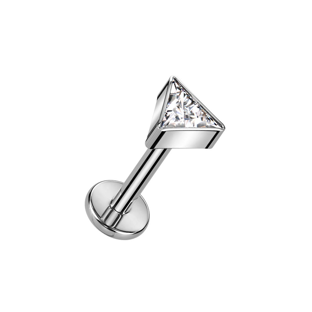 Internally Threaded CZ Crystal Triangle Top Flat Back Stud - F136 Implant Grade Titanium