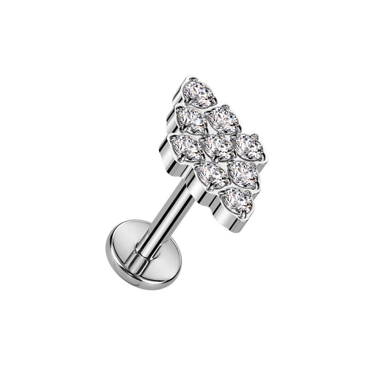 Internally Threaded CZ Crystal Diamond Shaped Top Flat Back Stud - F136 Implant Grade Titanium