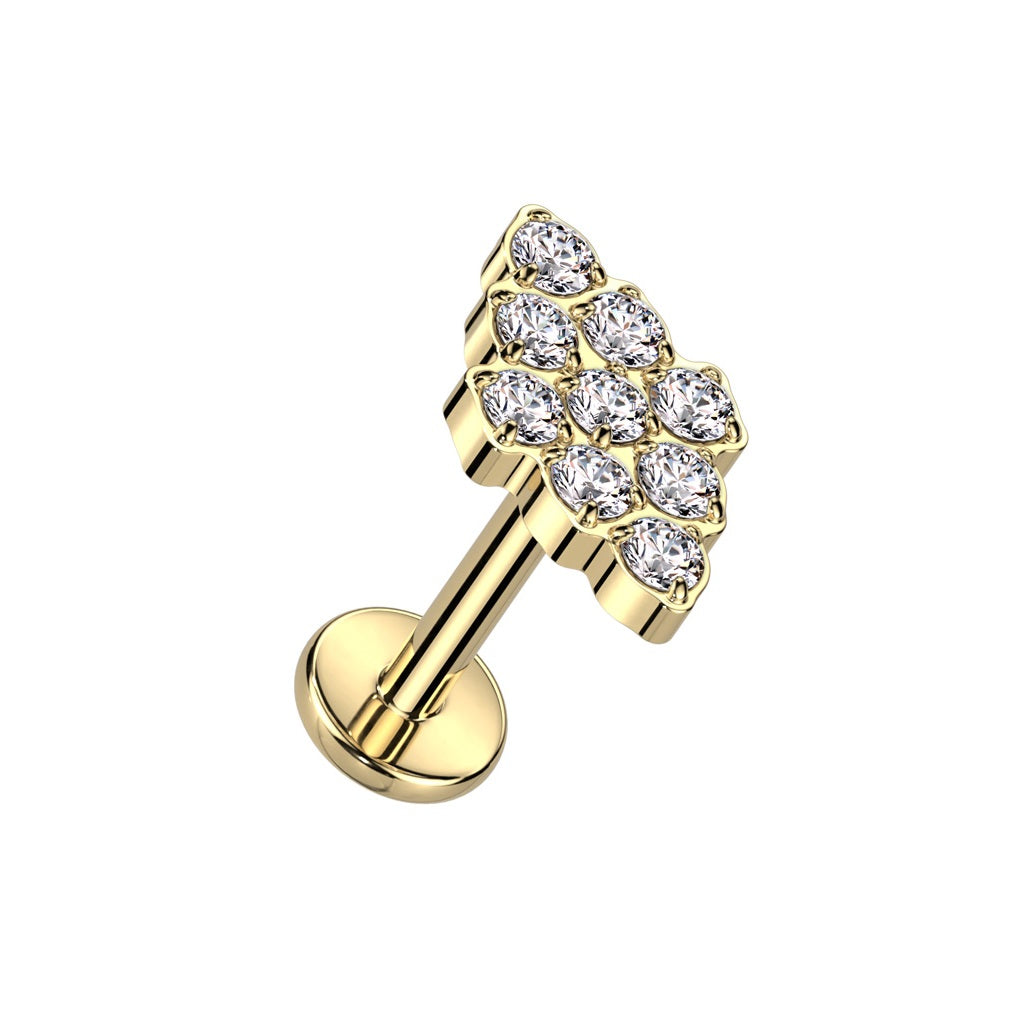 Internally Threaded CZ Crystal Diamond Shaped Top Flat Back Stud - F136 Implant Grade Titanium