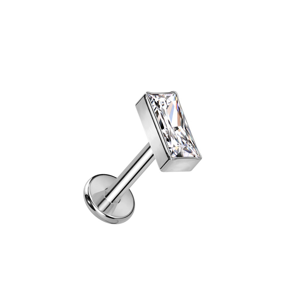 Internally Threaded Rectangular CZ Crystal Top Flat Back Labret Stud - F136 Implant Grade Titanium