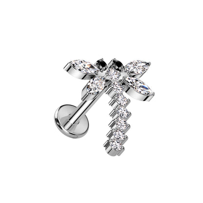 Internally Threaded CZ Crystal Dragonfly Labret Stud - F136 Implant Grade Titanium