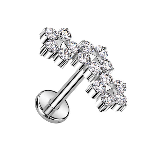 Internally Threaded Triple CZ Crystal Flower Top Flat Back Labret Stud - F136 Implant Grade Titanium