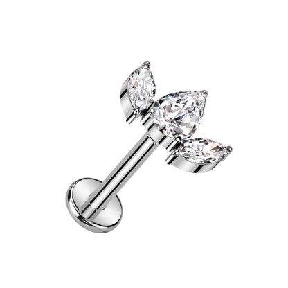 Internally Threaded CZ Crystal Pear Shaped Marquise Top Labret Stud - F136 Implant Grade Titanium