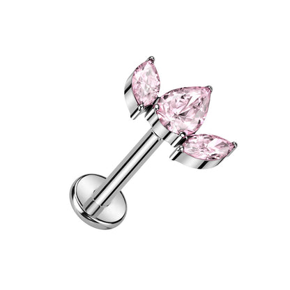 Internally Threaded CZ Crystal Pear Shaped Marquise Top Labret Stud - F136 Implant Grade Titanium