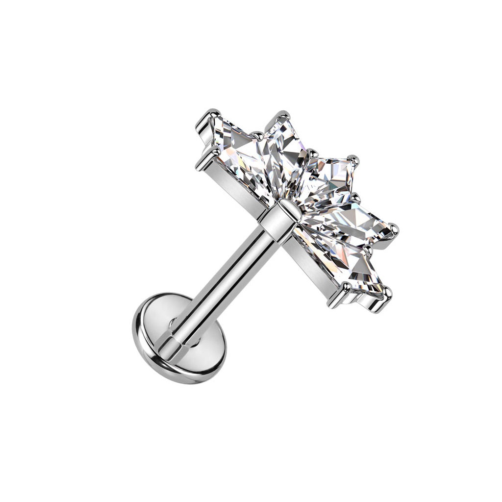 Internally Threaded CZ Crystal Fan Top Flat Back Labret Stud - F136 Implant Grade Titanium