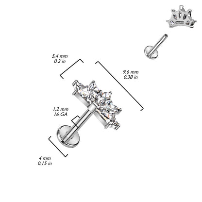 Internally Threaded CZ Crystal Fan Top Flat Back Labret Stud - F136 Implant Grade Titanium